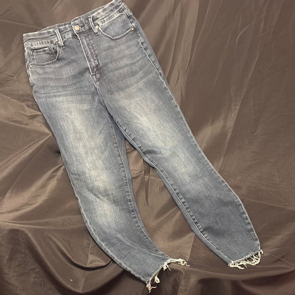 Women's Good American Blue Skinny Jeans with Rough Edge